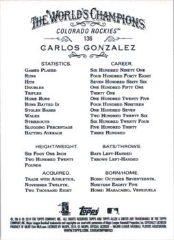 2014 Topps Allen & Ginter #136 Carlos Gonzalez Back