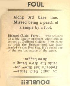 1936 Goudey (R322) #NNO Rick Ferrell Back