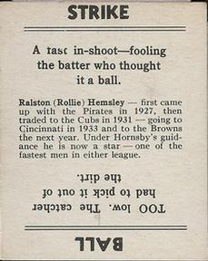 1936 Goudey (R322) #NNO Rollie Hemsley Back