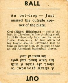 1936 Goudey (R322) #NNO Oral Hildebrand Back