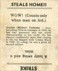 1936 Goudey (R322) #NNO Mickey Cochrane Back