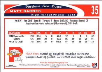 2013 Grandstand Portland Sea Dogs #NNO Matt Barnes Back