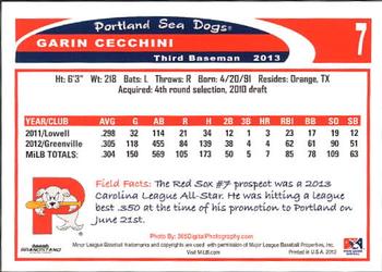 2013 Grandstand Portland Sea Dogs #NNO Garin Cecchini Back