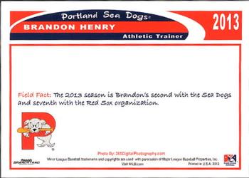 2013 Grandstand Portland Sea Dogs #NNO Brandon Henry Back