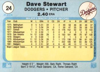 1982 Fleer #24 Dave Stewart Back