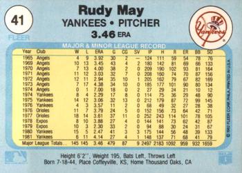 1982 Fleer #41 Rudy May Back