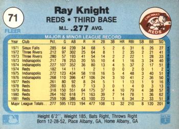 1982 Fleer #71 Ray Knight Back