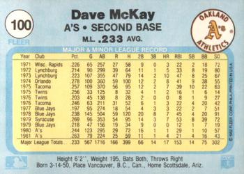1982 Fleer #100 Dave McKay Back