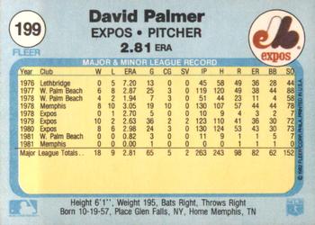 1982 Fleer #199 David Palmer Back