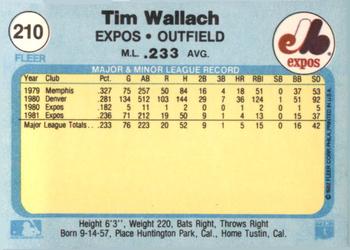 1982 Fleer #210 Tim Wallach Back