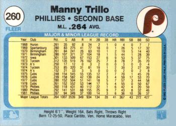 1982 Fleer #260 Manny Trillo Back