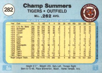 1982 Fleer #282 Champ Summers Back