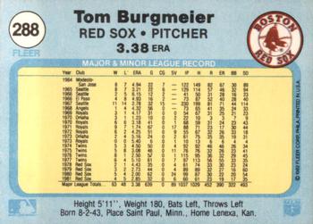 1982 Fleer #288 Tom Burgmeier Back