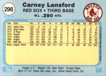 1982 Fleer #298 Carney Lansford Back