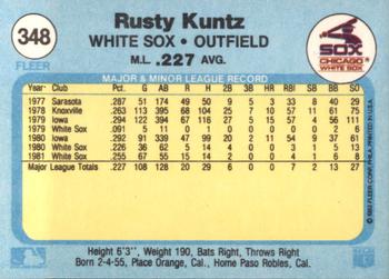 1982 Fleer #348 Rusty Kuntz Back