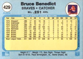 1982 Fleer #429 Bruce Benedict Back