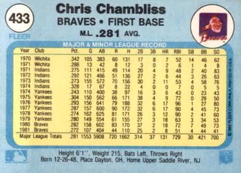 1982 Fleer #433 Chris Chambliss Back