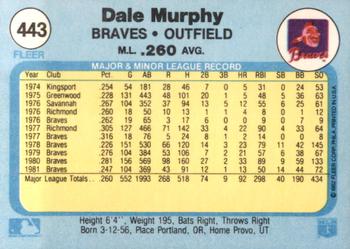 1982 Fleer #443 Dale Murphy Back