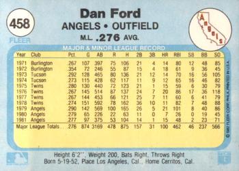 1982 Fleer #458 Dan Ford Back