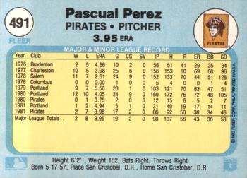 1982 Fleer #491 Pascual Perez Back