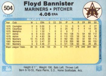 1982 Fleer #504 Floyd Bannister Back