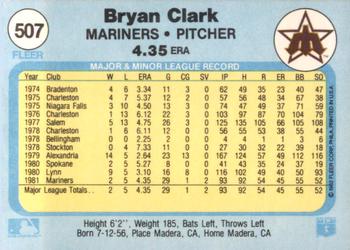 1982 Fleer #507 Bryan Clark Back