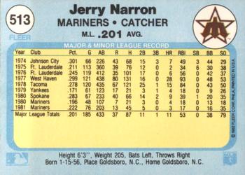 1982 Fleer #513 Jerry Narron Back