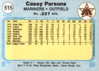 1982 Fleer #515 Casey Parsons Back