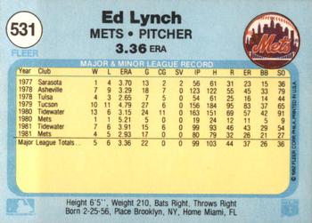 1982 Fleer #531 Ed Lynch Back