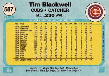 1982 Fleer #587 Tim Blackwell Back