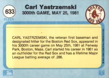 1982 Fleer #633 Carl Yastrzemski Back