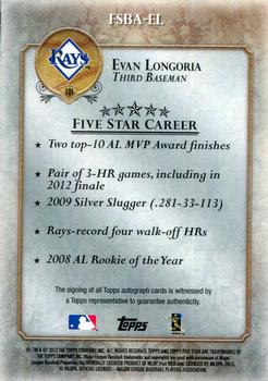 2013 Topps Five Star - Autographs #FSBA-EL Evan Longoria Back