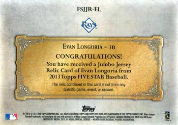 2013 Topps Five Star - Jumbo Jersey Orange #FSJJR-EL Evan Longoria Back