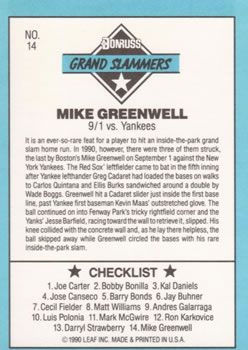 1991 Donruss - Grand Slammers #14 Mike Greenwell Back