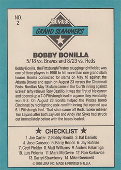 1991 Donruss - Grand Slammers #2 Bobby Bonilla Back