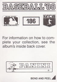 1988 Panini Stickers #186 Mariners Team Leaders Back