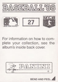 1988 Panini Stickers #27 Red Sox W-L Breakdown Back