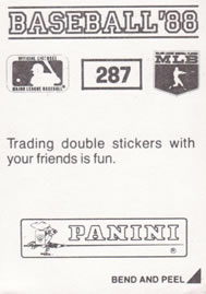 1988 Panini Stickers #287 Jim Deshaies Back