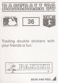 1988 Panini Stickers #36 Kirk McCaskill Back