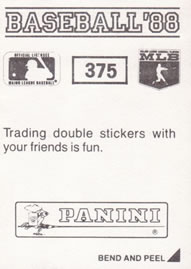 1988 Panini Stickers #375 Al Pedrique Back