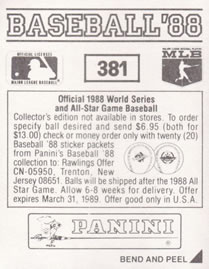 1988 Panini Stickers #381 Cardinals Logo Back