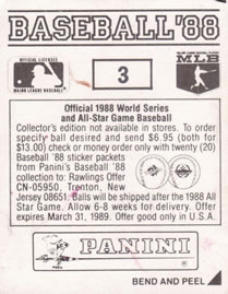1988 Panini Stickers #3 Orioles Uniform Back