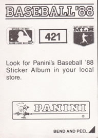 1988 Panini Stickers #421 Giants Team Leaders Back