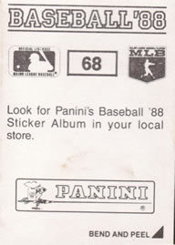 1988 Panini Stickers #68 Scott Bailes Back