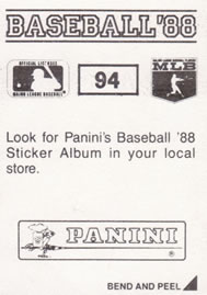 1988 Panini Stickers #94 Alan Trammell Back