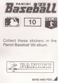 1989 Panini Stickers #10 Oakland Athletics Back