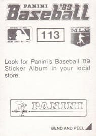 1989 Panini Stickers #113 Tim Burke Back