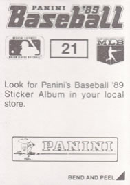 1989 Panini Stickers #21 Tim Belcher Back