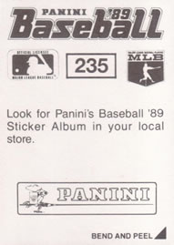 1989 Panini Stickers #235 Ozzie Smith Back