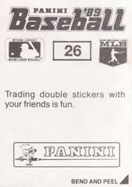 1989 Panini Stickers #26 Los Angeles Dodgers Back